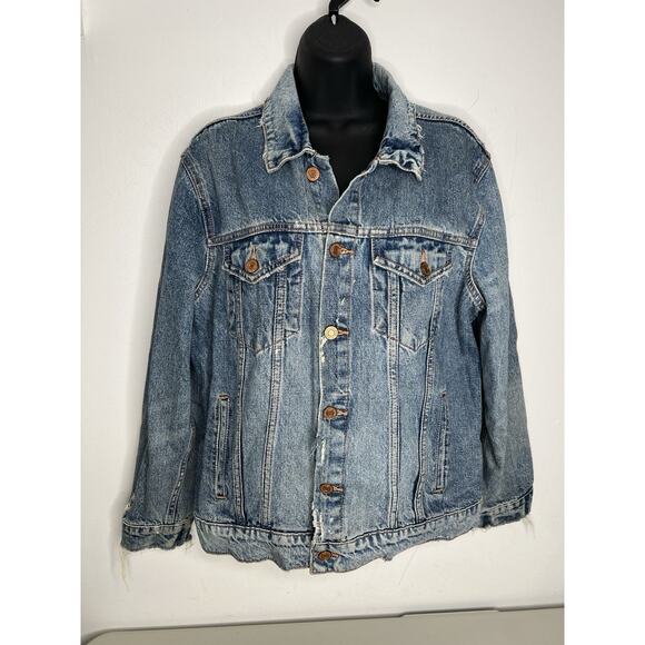 Lucky Jean Jacket Tomboy Trucker Distressed Blue Denim Women’s Size XL - Picture 1 of 11